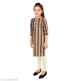 Striped cotton blend kurti set with leggings for kids, 4-10 years, India origin